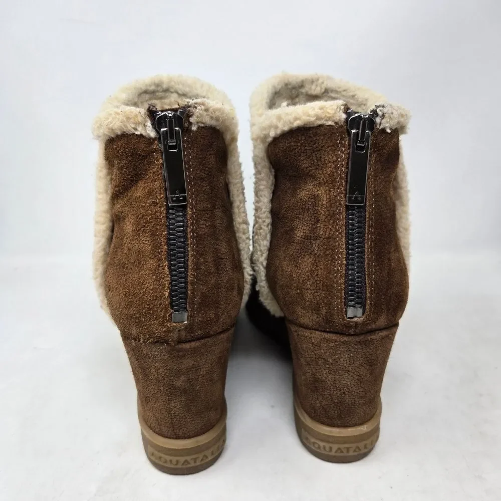 AQUATALIA Suede Charlie Wedge Booties Size‎ 8.5 Sherpa Lined Boots